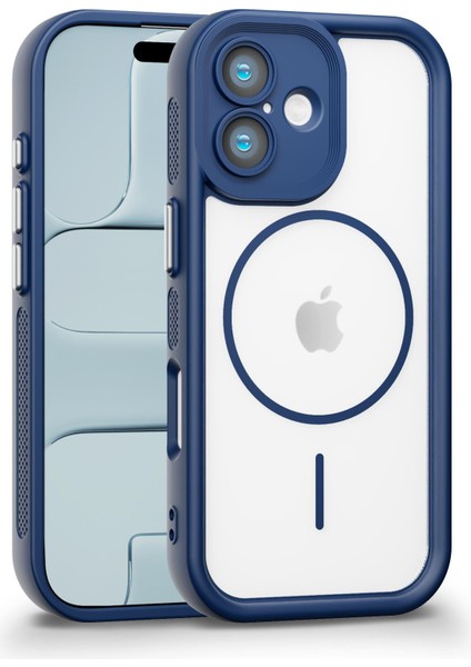 iPhone 17 Uyumlu Kamera Korumalı Magsafe Wireless Şarj Özellikli Mat Silikon Lacivert Renkli Silikon Telefon Kılıfı