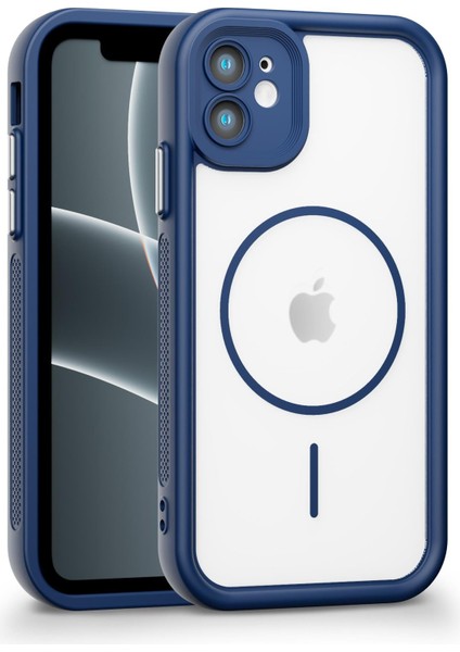 iPhone 11 Uyumlu Kamera Korumalı Magsafe Wireless Şarj Özellikli Mat Silikon Lacivert Renkli Silikon Telefon Kılıfı