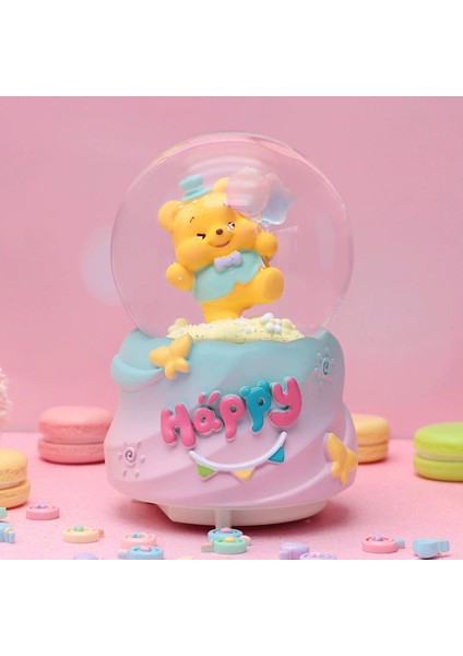 Sevimli Renkli Ayıcık Işıklı Müzikli Orta Boy Kar Küresi