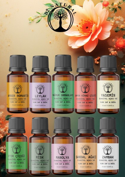 Gizem SET10*10 ml Esansiyel Uçucu Koku Yağı Aromaterapi Yağı Buhurdanlık Yağı Difüzör Esansı Ortam Oda Kokusu