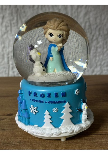 Kış Prensesi Temalı Işıklı Müzikli Kar Püskürtmeli Orta Boy Pilli Kar Küresi