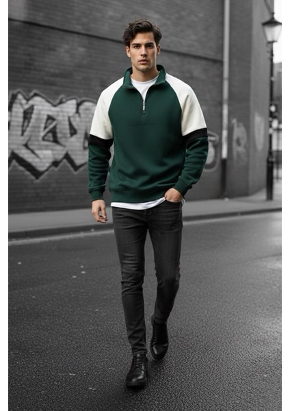 Wesst Üç Iplik Şardonlu Yarım Fermuarlı Yaka Erkek Sweatshirt modelleri