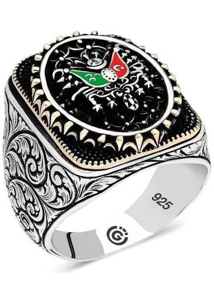 Hk Gümüş Erkek Yüzük Osmanlı Arması Oval |Gümüş Takı Hediyelik Ürünler