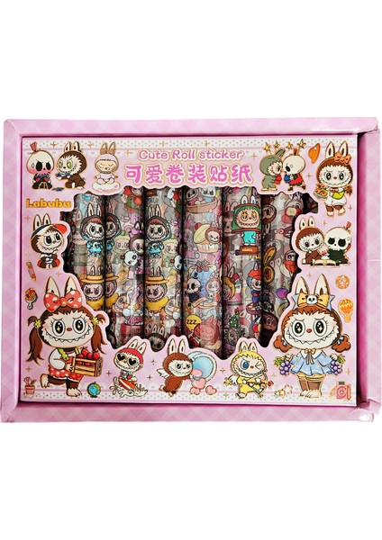 Labubu 100’LÜ Cute Roll Sticker Set – Kawaii Karakterli Rulo Çıkartmalar, Defter ve Günlük Süsleme
