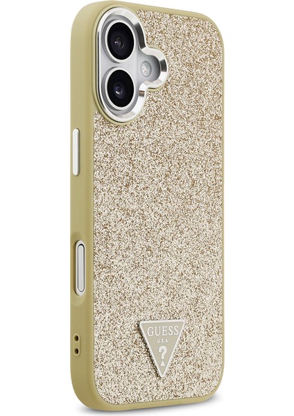 iPhone 17 Uyumlu Kılıf Guess Lisanslı M-Safeli Metal Kamera Çerçeveli Üçgen Logolu Glitter Gold fırsatları