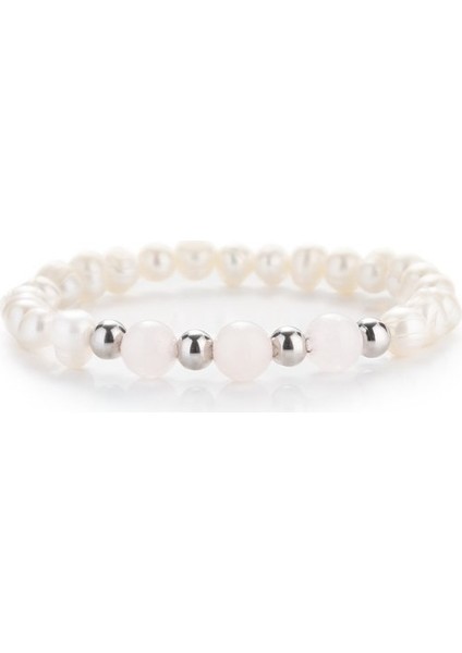 Gerçek Inci Pembe Kuvars Taşı Bileklik MKT.1.10001.3