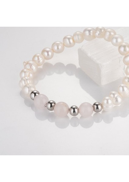 Gerçek Inci Pembe Kuvars Taşı Bileklik MKT.1.10001.3 modelleri