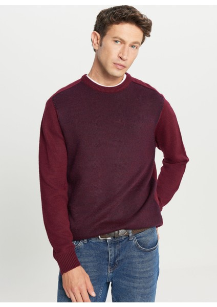 Bisiklet Yaka Standart Lacivert - Bordo Erkek Kazak ACE049261478_BRL