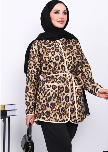 Vizon Etnik Desenli Cepli Ceket