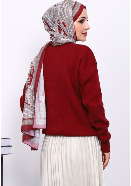 Bordo Nakışlı Düğmeli Triko Hırka fırsatları