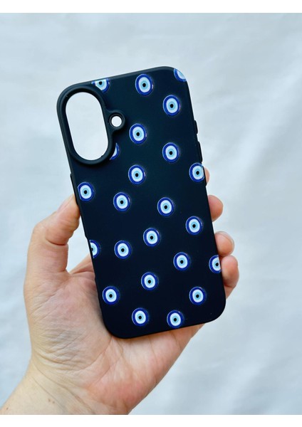 iPhone 16 -Nazar Boncuk Desenli Silikon Darbe Emici Klasik Korumalı Rubber Kılıf