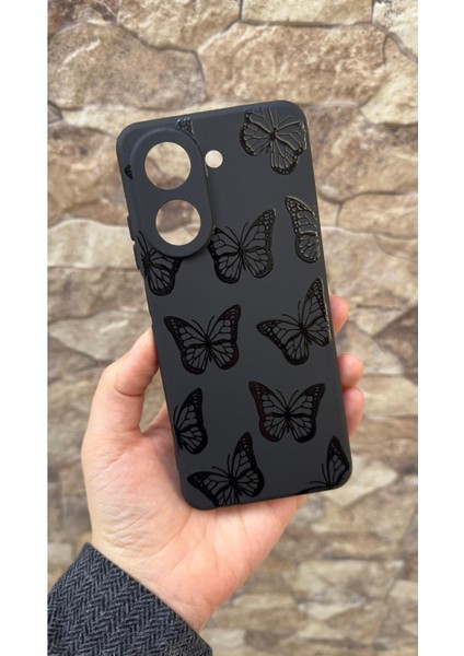 Redmi A5 Uyumlu Siyah Kelebek Desenli Silikon Darbe Emici Klasik Korumalı Rubber Kılıf