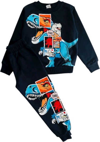 4-10 Yaş Erkek Çocuk Iki Iplik Şardonlu Dinozor Baskılı Eşofman Takımı