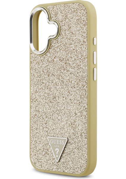 iPhone 17 Uyumlu Kılıf Guess Lisanslı M-Safeli Metal Kamera Çerçeveli Üçgen Logolu Glitter Gold