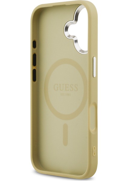 iPhone 17 Uyumlu Kılıf Guess Lisanslı M-Safeli Metal Kamera Çerçeveli Üçgen Logolu Glitter Gold