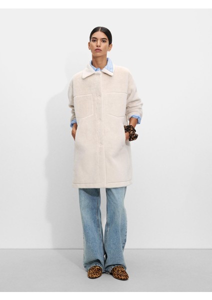 Kürk Görünümlü Cepli Uzun Kaban