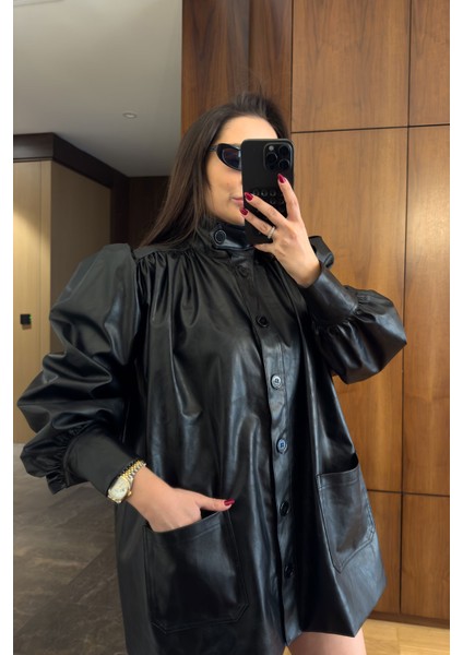 Prenses Kol Vintage Deri Ceket- Siyah fiyatları