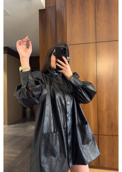 Prenses Kol Vintage Deri Ceket- Siyah modelleri