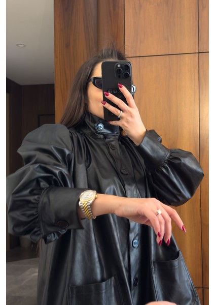 Prenses Kol Vintage Deri Ceket- Siyah indirimleri