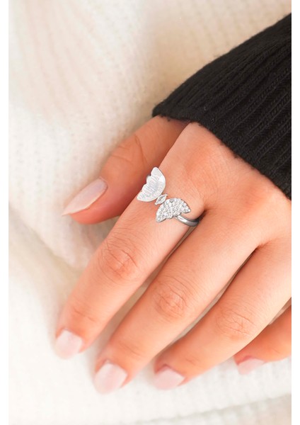 Kelebek ve Taşlı 2'li Kadın Yüzük Seti – Gümüş Renk modelleri