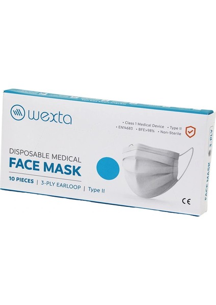 Wexta Beyaz 3 Katlı Medikal Cerrahi Yüz Maskesi 10PCS x 24 = 240 Adet