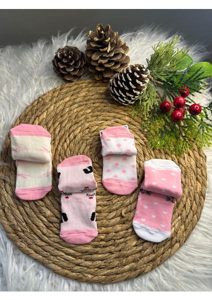 Desenli Kız Bebek Çorabı 4'lü Set (Kaydırmazlı) fiyatları