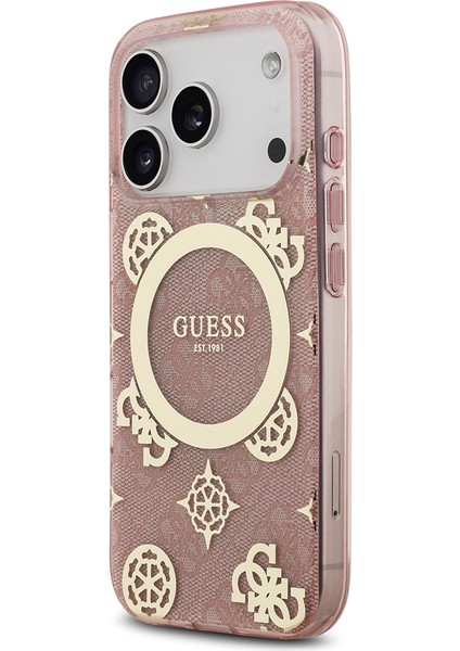 iPhone 17 Pro Uyumlu Kılıf Guess Lisanslı M-Safeli Iml Peony ve 4g Desenli Klasik Logolu Kapak Pembe fiyatları