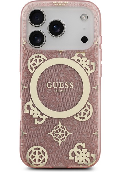 iPhone 17 Pro Uyumlu Kılıf Guess Lisanslı M-Safeli Iml Peony ve 4g Desenli Klasik Logolu Kapak Pembe modelleri