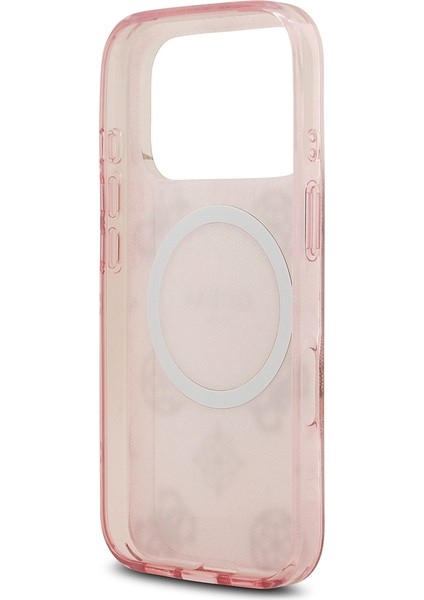 iPhone 17 Pro Uyumlu Kılıf Guess Lisanslı M-Safeli Iml Peony ve 4g Desenli Klasik Logolu Kapak Pembe