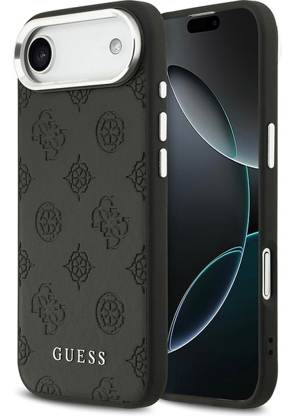 iPhone 17 Air Kılıf Guess Lisanslı M-Safeli Sıcak Baskılı Klasik Yazı Logolu Pu Deri Peony Siyah