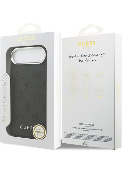iPhone 17 Air Kılıf Guess Lisanslı M-Safeli Sıcak Baskılı Klasik Yazı Logolu Pu Deri Peony Siyah