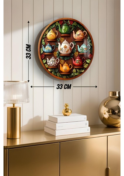 3D Görünümlü Temperli Cam Tablo – Renkli Çaydanlıklar Temalı Duvar Süsü Uv Baskı 33X33 CM-CDS087 modelleri