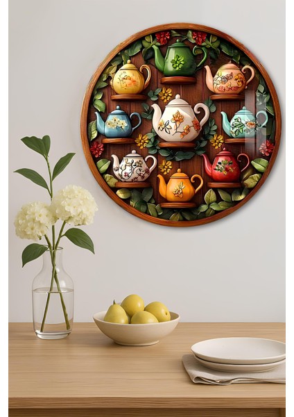 3D Görünümlü Temperli Cam Tablo – Renkli Çaydanlıklar Temalı Duvar Süsü Uv Baskı 33X33 CM-CDS087 indirimleri