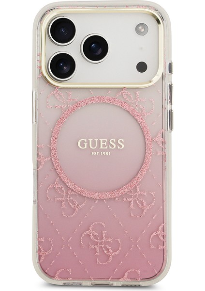 iPhone 17 Pro Uyumlu Kılıf Guess Lisanslı M-Safe Şarj Özellikli 4g Desenli Simli Silikon Kapak Pembe modelleri
