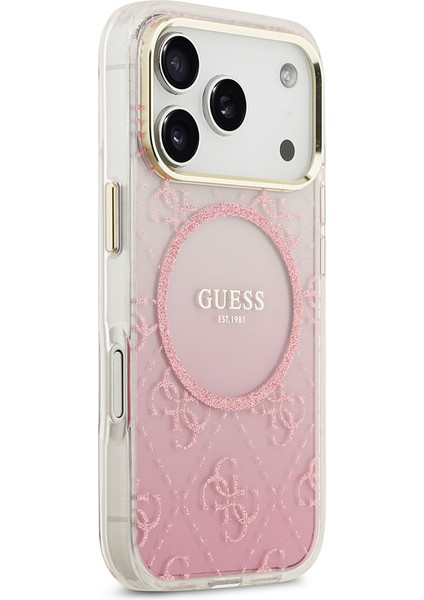 iPhone 17 Pro Uyumlu Kılıf Guess Lisanslı M-Safe Şarj Özellikli 4g Desenli Simli Silikon Kapak Pembe fırsatları