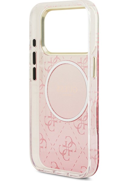 iPhone 17 Pro Uyumlu Kılıf Guess Lisanslı M-Safe Şarj Özellikli 4g Desenli Simli Silikon Kapak Pembe