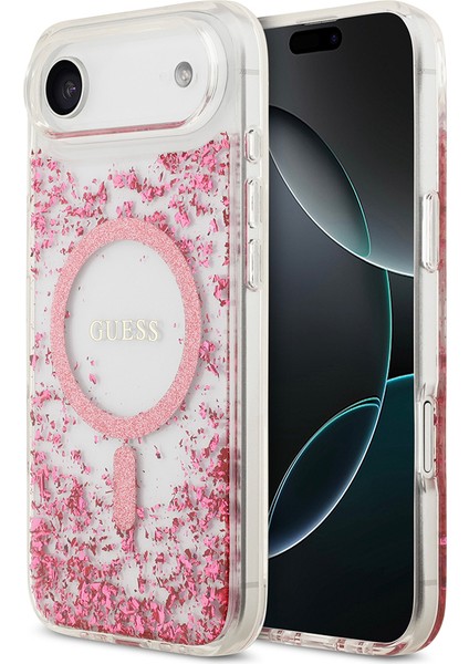iPhone 17 Air Uyumlu Kılıf Guess Lisanslı M-Safe Şarj Özellikli Transparan Resin Bottom Kapak Pembe