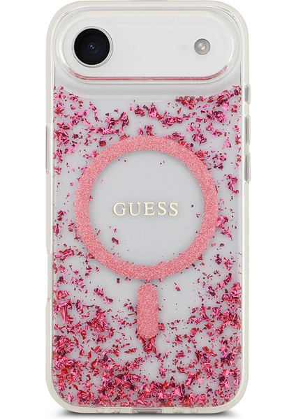 iPhone 17 Air Uyumlu Kılıf Guess Lisanslı M-Safe Şarj Özellikli Transparan Resin Bottom Kapak Pembe modelleri