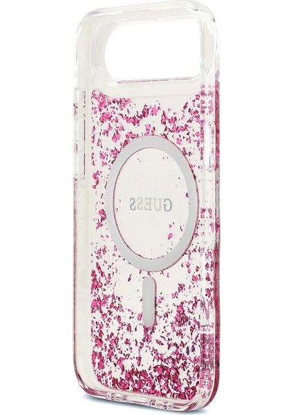 iPhone 17 Air Uyumlu Kılıf Guess Lisanslı M-Safe Şarj Özellikli Transparan Resin Bottom Kapak Pembe