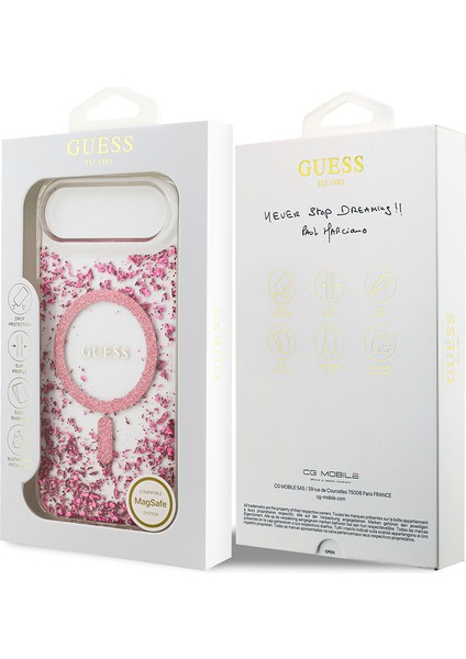 iPhone 17 Air Uyumlu Kılıf Guess Lisanslı M-Safe Şarj Özellikli Transparan Resin Bottom Kapak Pembe