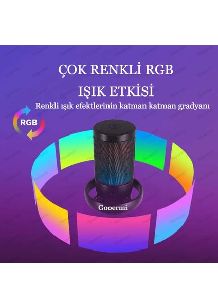 Profesyonel Rgb Podcast Youtuber Gamer Oyuncu Yayıncı Condenser Mikrofonu ve Masa Standı Işıklı indirimleri