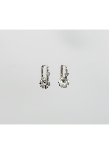 White Gold Plated Clover Drop Küpe