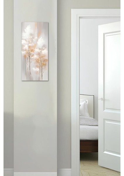 Bej ve Altın Tonlarda Ağaç Desenli Temperli Cam Dik Tablo – 30X60 cm Hd Uv Baskı - DCT020 modelleri