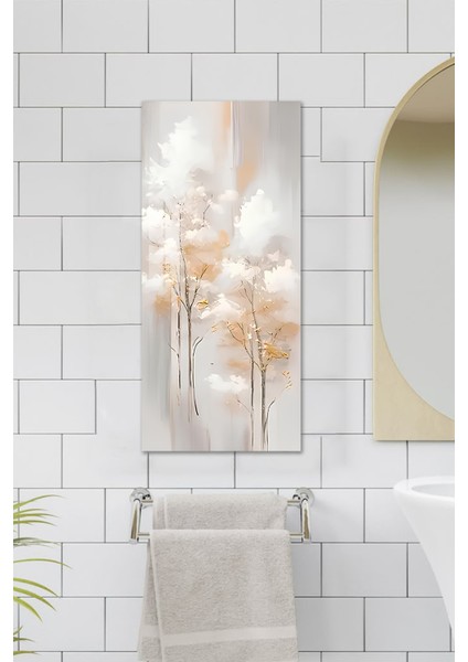 Bej ve Altın Tonlarda Ağaç Desenli Temperli Cam Dik Tablo – 30X60 cm Hd Uv Baskı - DCT020 fırsatları