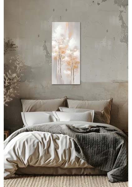 Bej ve Altın Tonlarda Ağaç Desenli Temperli Cam Dik Tablo – 30X60 cm Hd Uv Baskı - DCT020 indirimleri