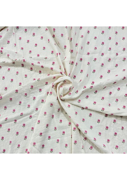 %100 Pamuk Çift Kat Müslin Kumaş – Mini Çiçek Desenli, Nefes Alan Yumuşak Doku