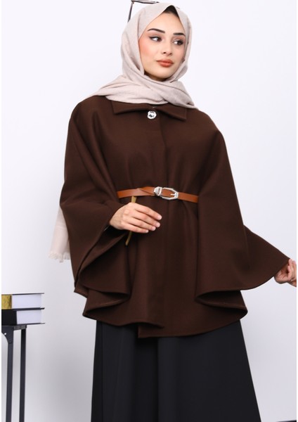 Kahverengi Kemerli Kaşe Panço modelleri