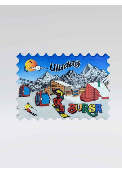 Bursa Uludağ Temalı Kabartma Polyester Magnet Buzdolabı Süsü (KOD:963) 7,5cm x 5,5cm