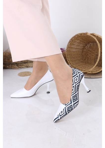 Desenli Siyah Ince Topuklu Stiletto