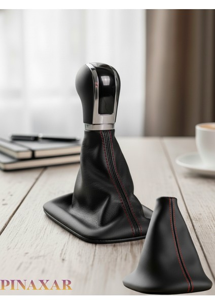 Renault Kangoo Siyah Deri Özel Yeni Tasarım Kırmızı Spor Dikiş Vites Körüğü